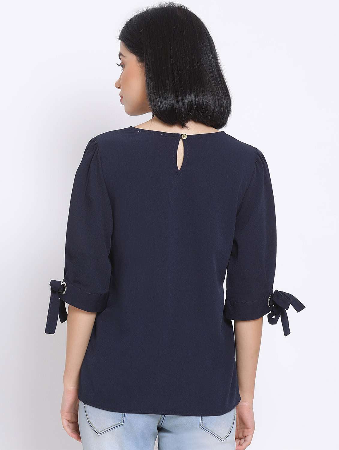 tie knot sleeved solid top - 17620660 - Standard Image - 2