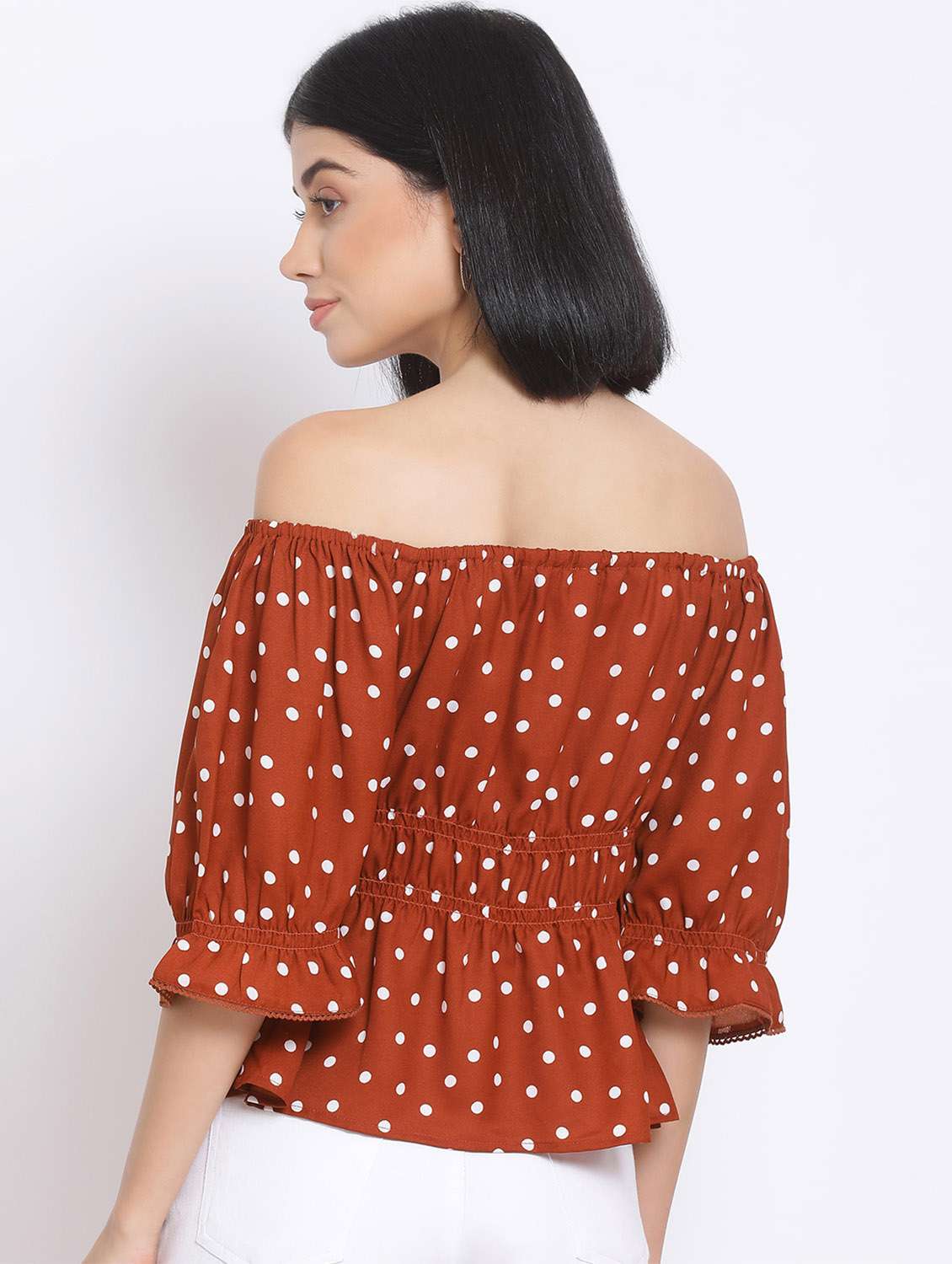 off shoulder polka dot top - 17620662 - Standard Image - 2