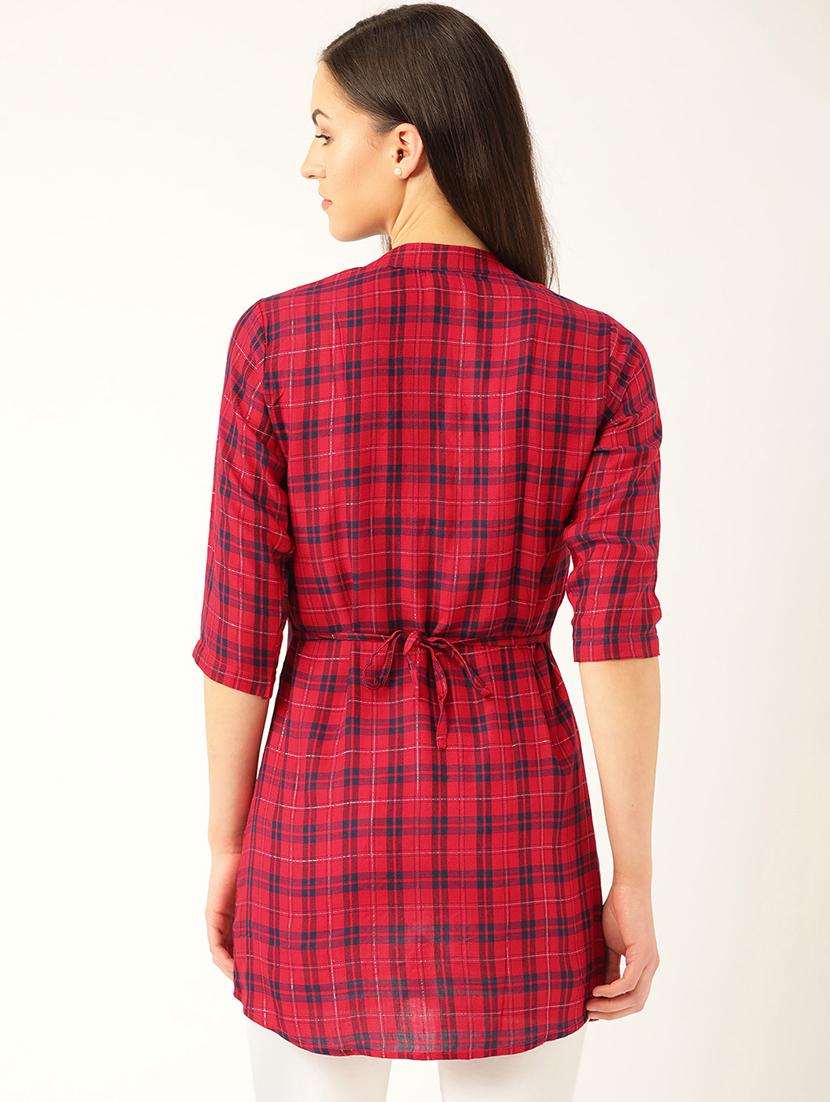 tie back checkered tunic - 17620839 - Standard Image - 2