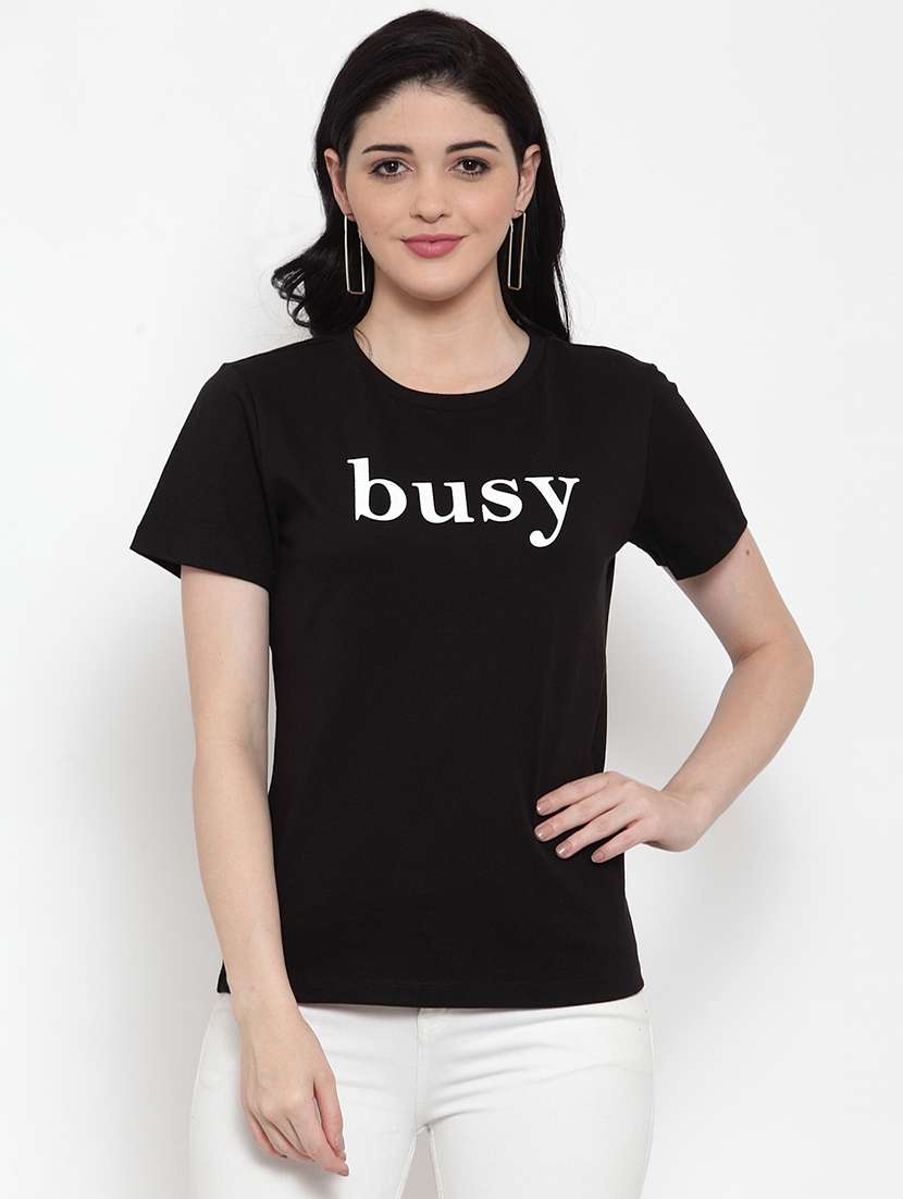 women's chest print round neck t-shirt