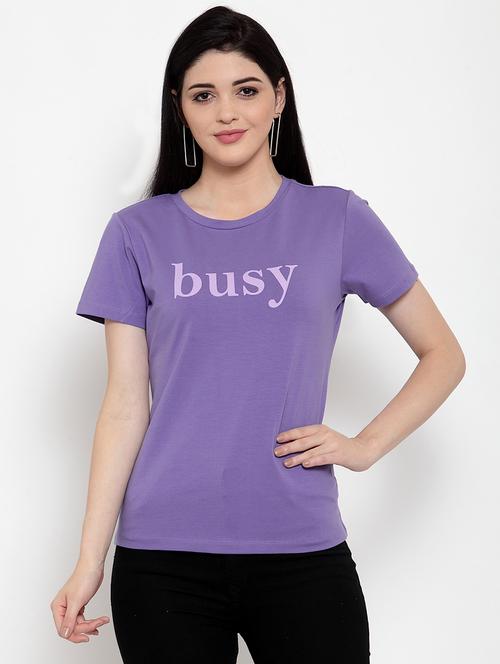 women's chest print round neck t-shirt - 17621232 - Standard Image - 0