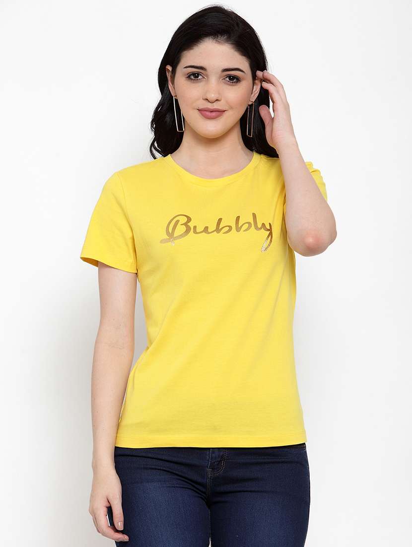 women's chest print round neck t-shirt