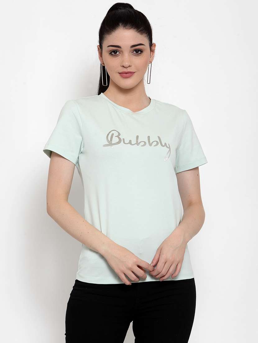 women's chest print round neck t-shirt