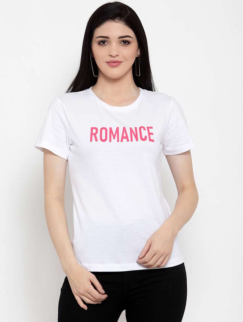women's chest print round neck t-shirt
