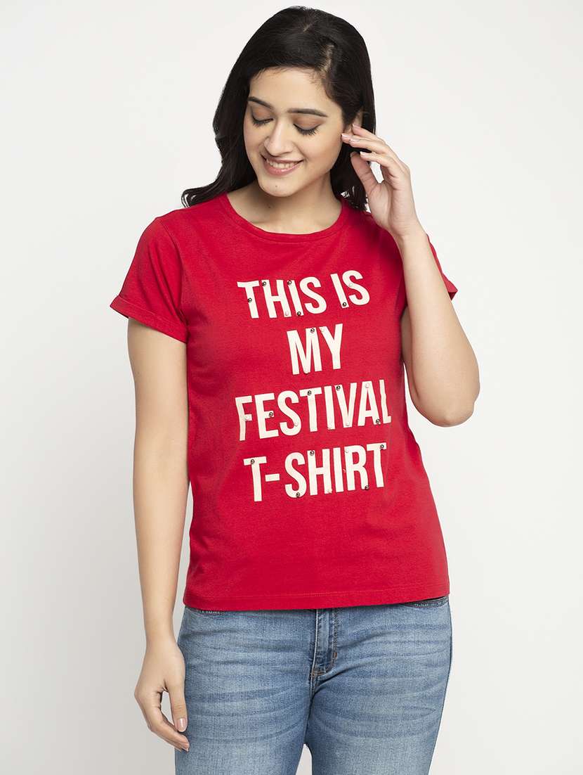 women's front print round neck t-shirt