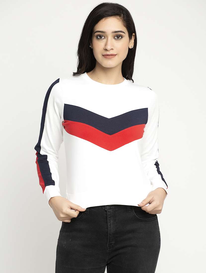women's color block round neck t-shirt