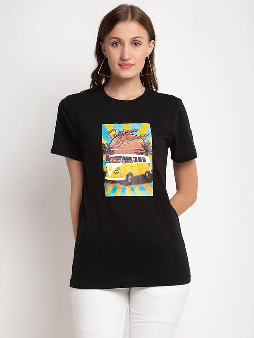 women's front print round neck t-shirt - 17621293 - Standard Image - 0