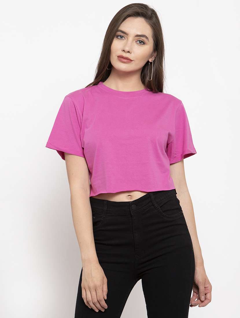 women's crop round neck t-shirt