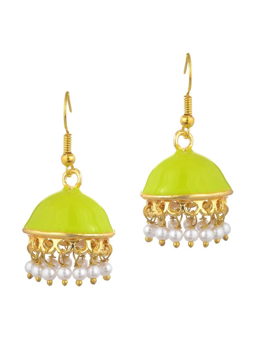 green metal jhumka earring