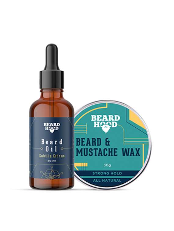 Beardhood Subtle Citrus Beard Oil (30ml) & 100% Natural Mustache Wax Strong Hold (30g)
