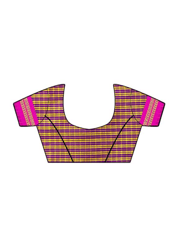 check printed saree with blouse - 17623154 - Standard Image - 2