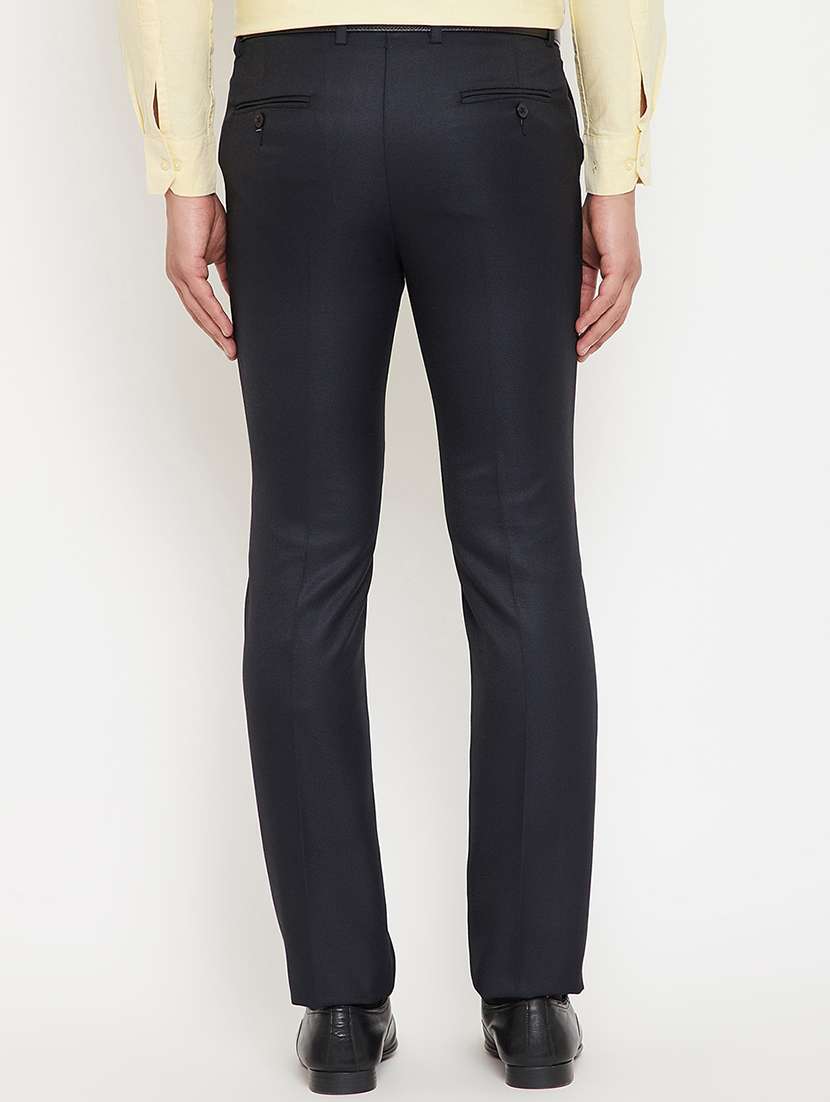 navy blue solid flat front formal trousers - 17623965 - Standard Image - 2