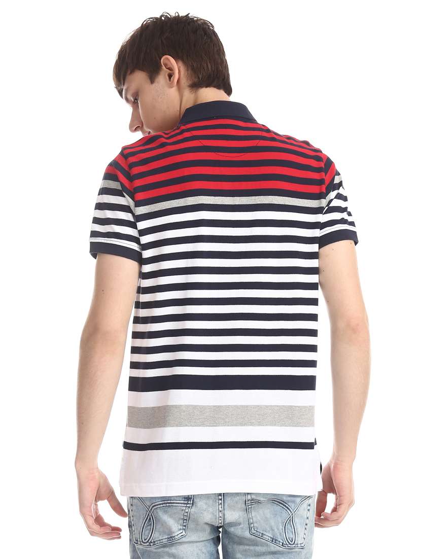 multi colored striped polo t-shirt  - 17625726 -  Standard Image - 2