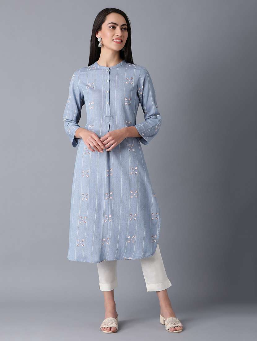 light-blue straight kurta
