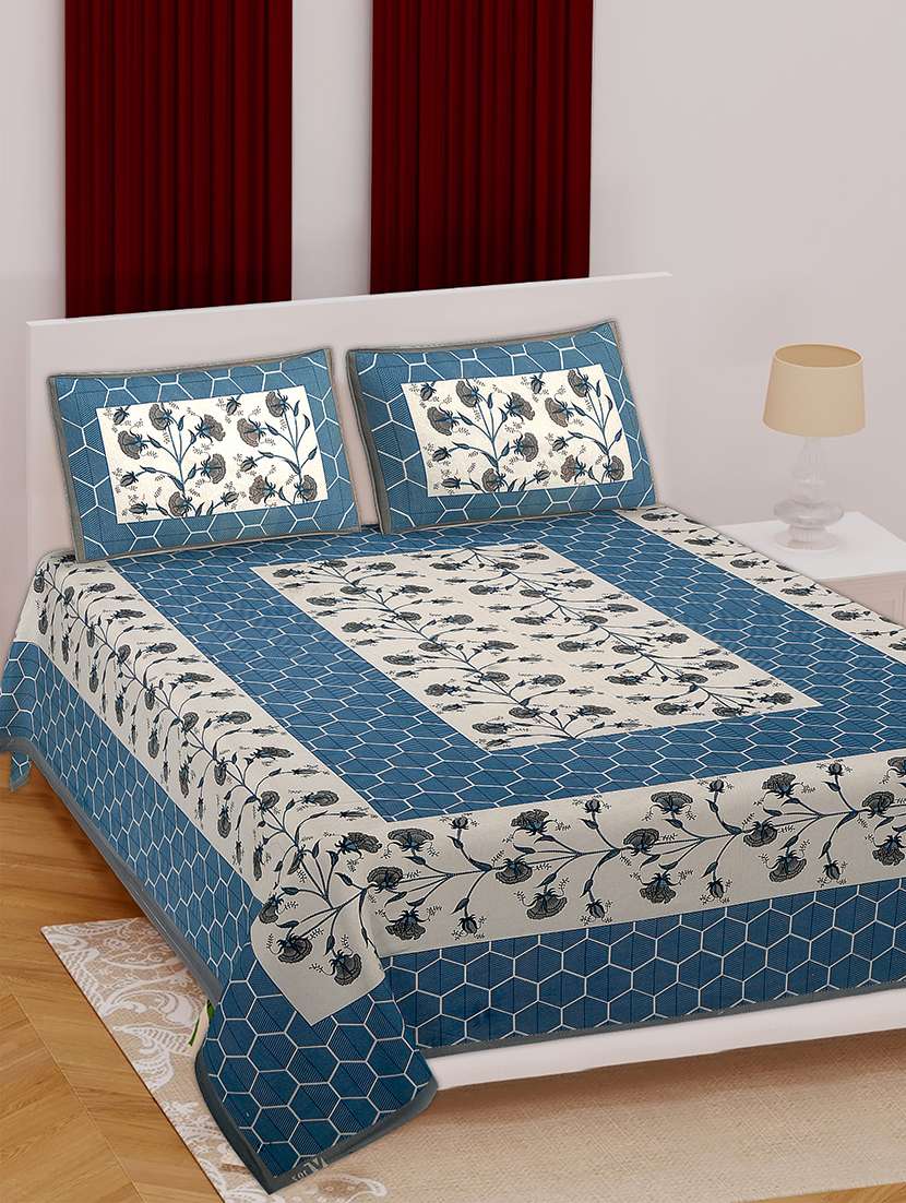 jaipuri print cotton king size bedsheet set