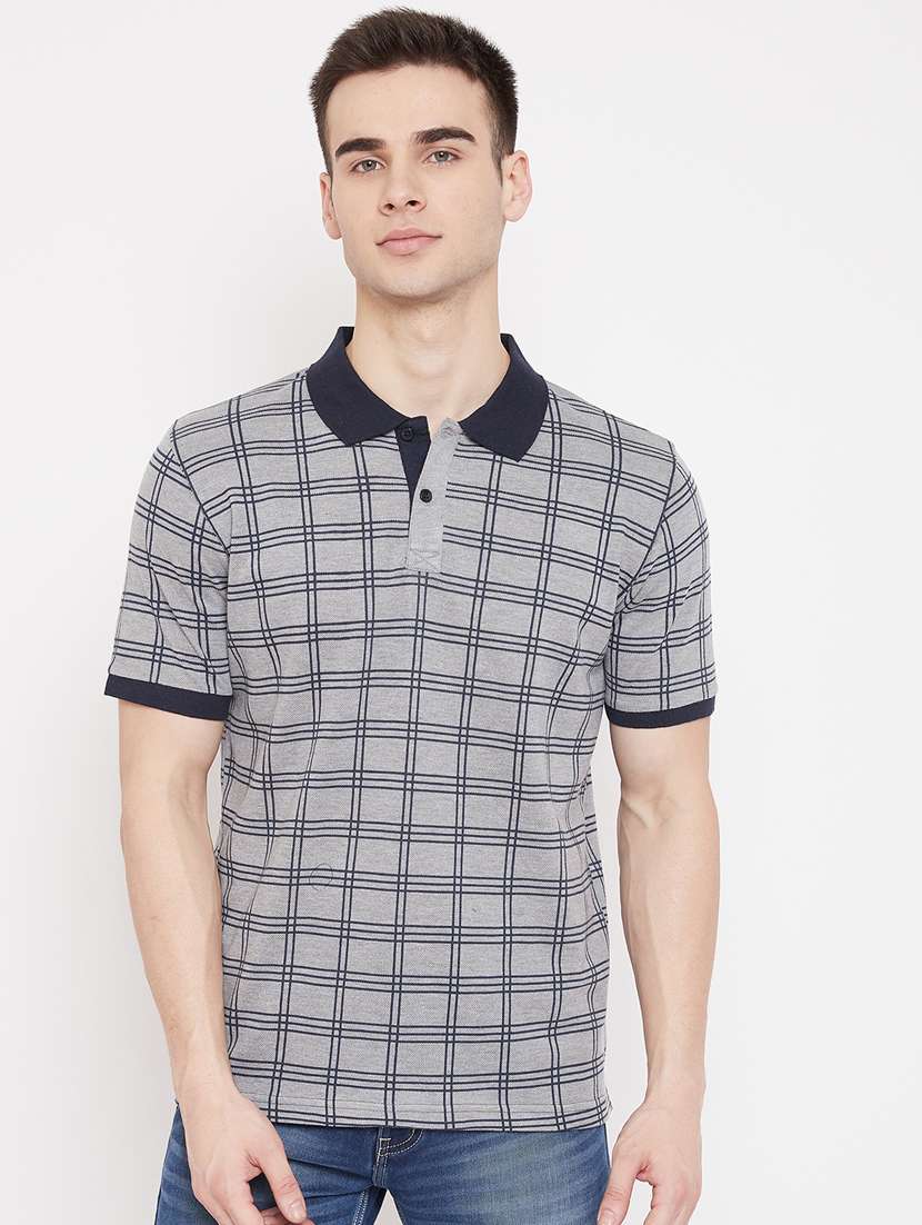 grey checkered polo t-shirt
