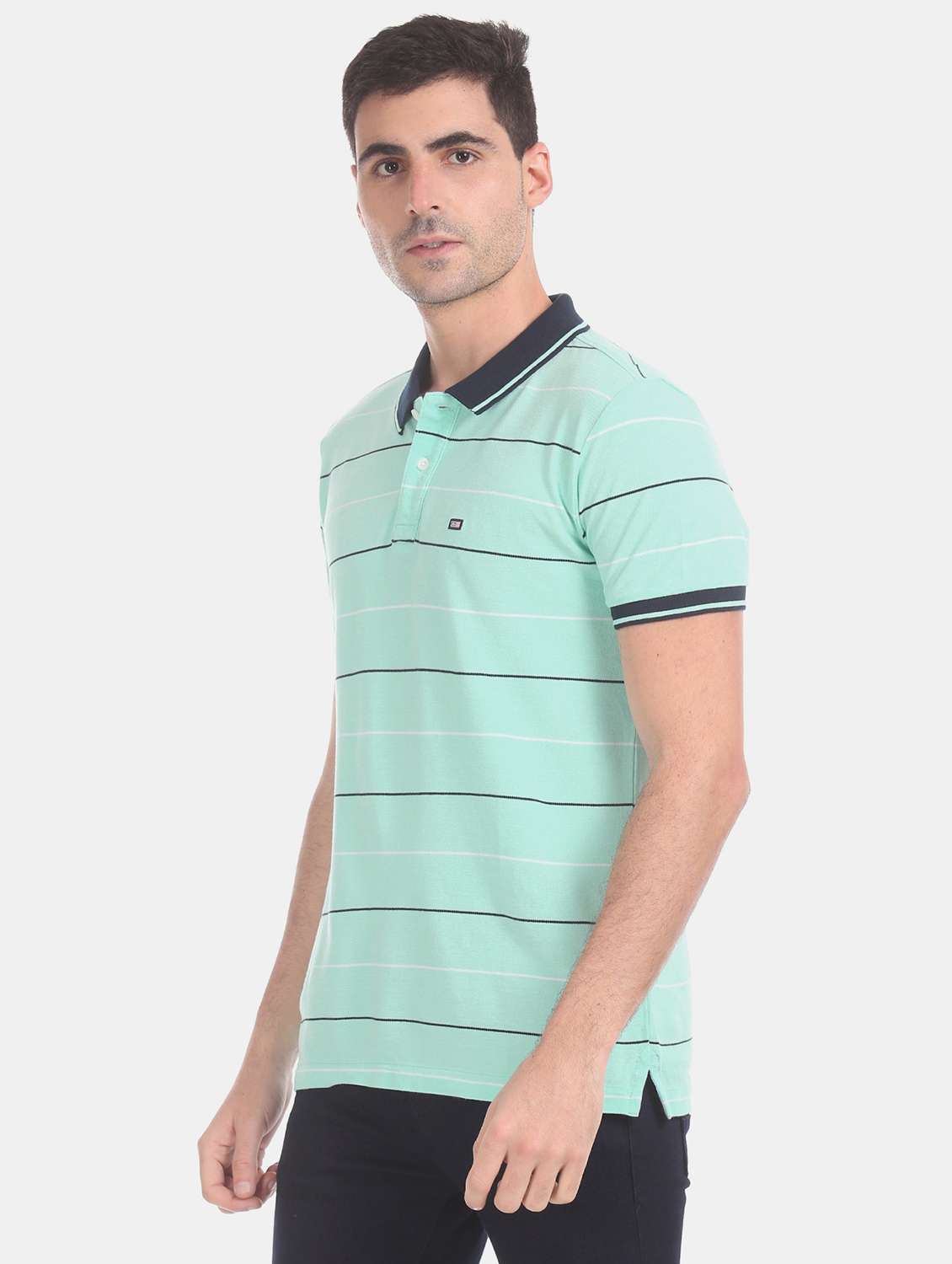 sea green striped polo t-shirt