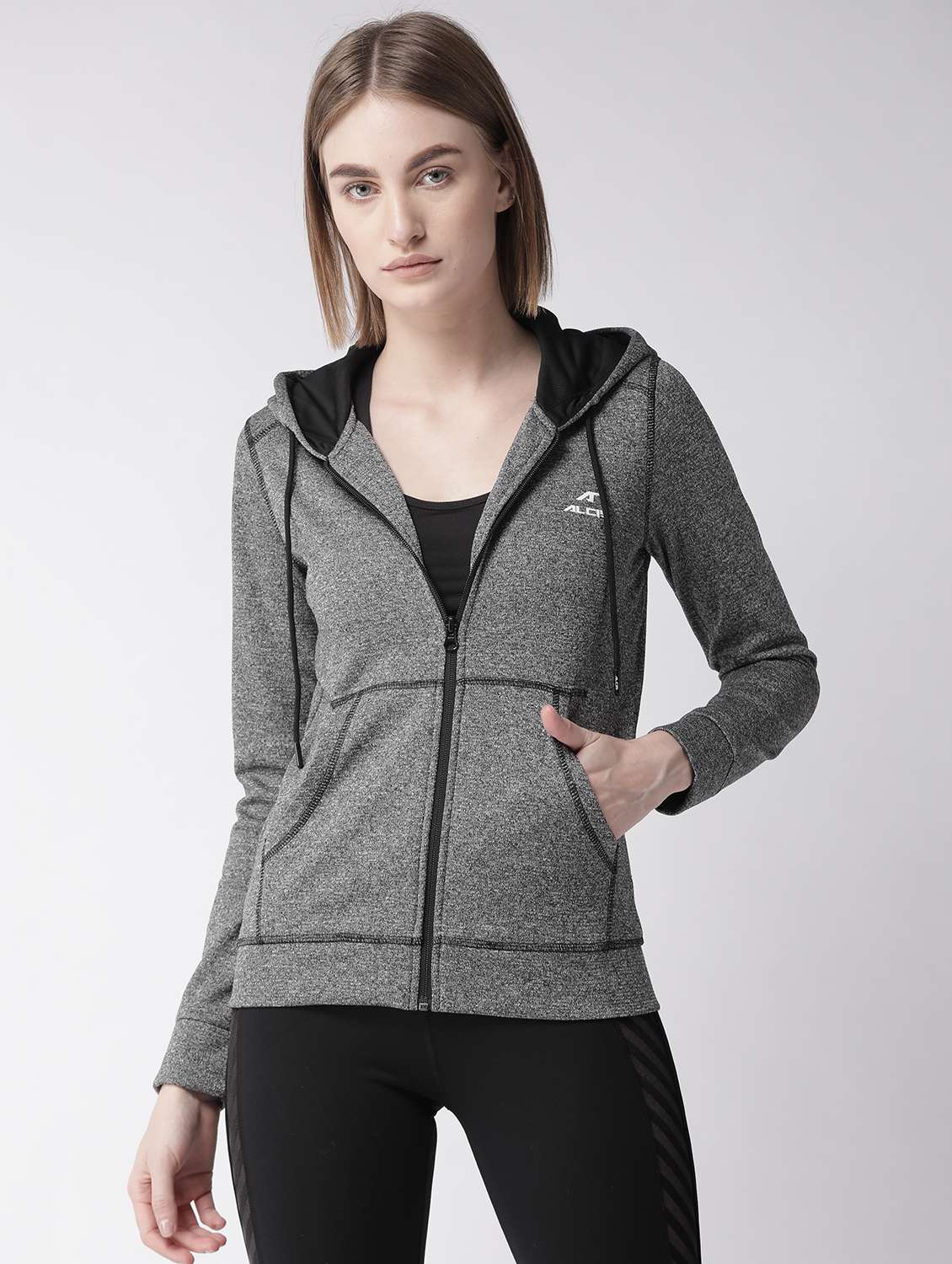 hooded neck melange jacket 