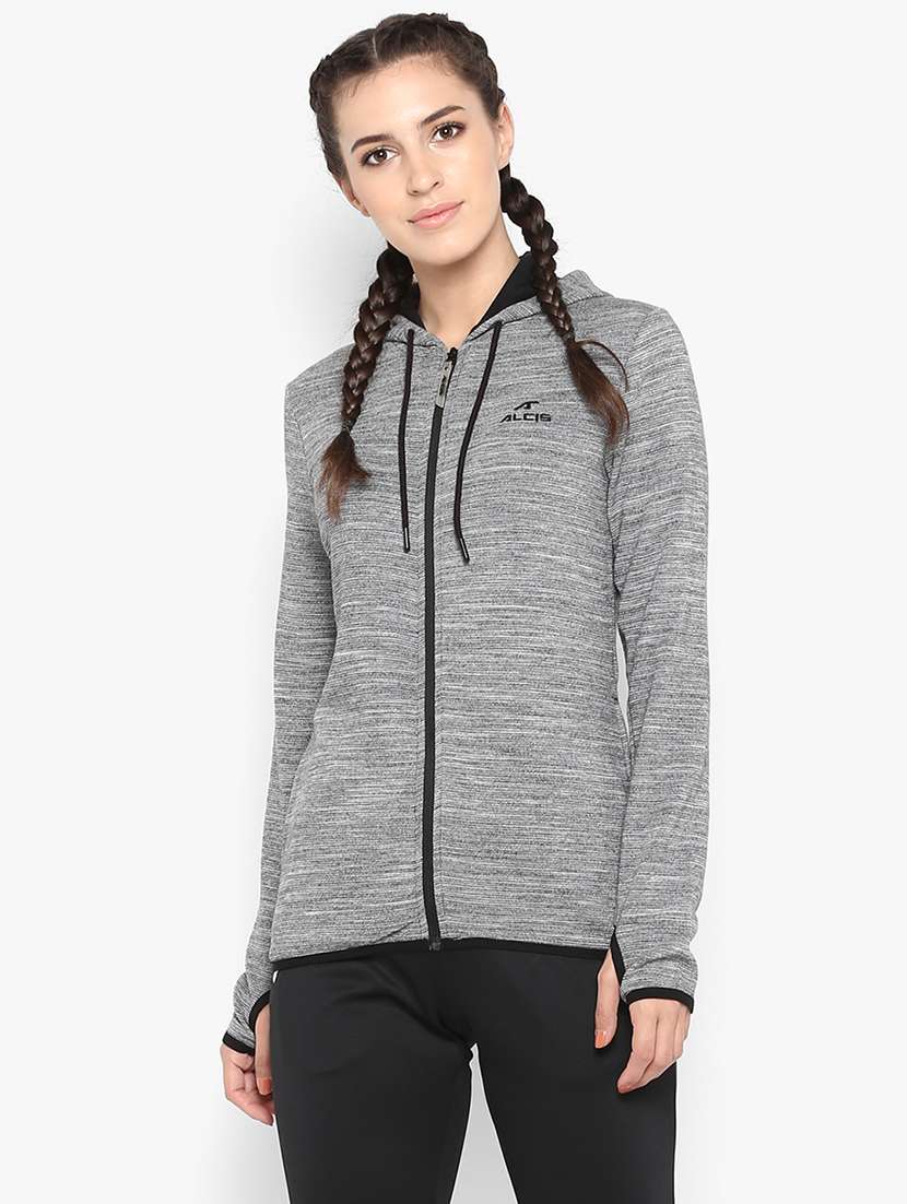 hooded neck melange jacket 