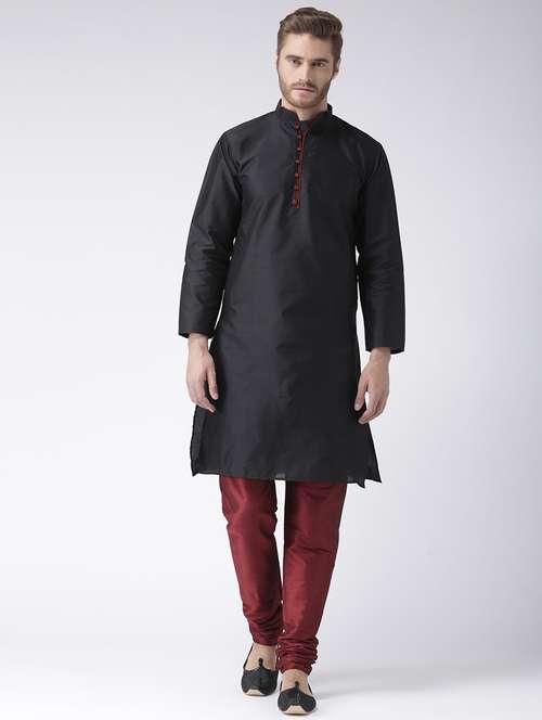 black color solid  kurta pyjama set - 17633340 -  Standard Image - 0
