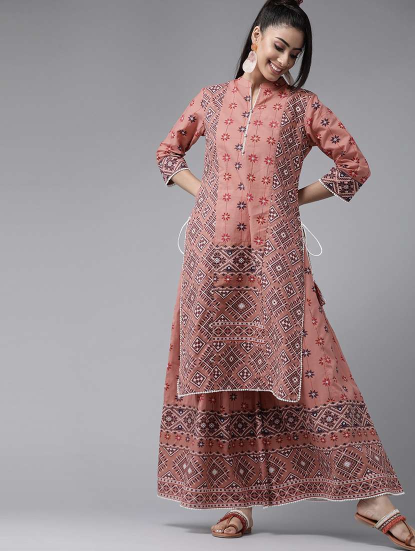 peach cotton kurta palazzo  set - 17633665 -  Zoom Image - 0