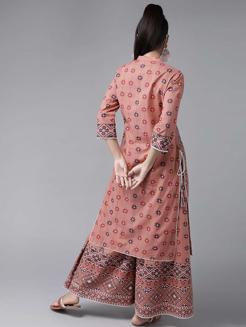 peach cotton kurta palazzo set - 17633665 - Standard Image - 2