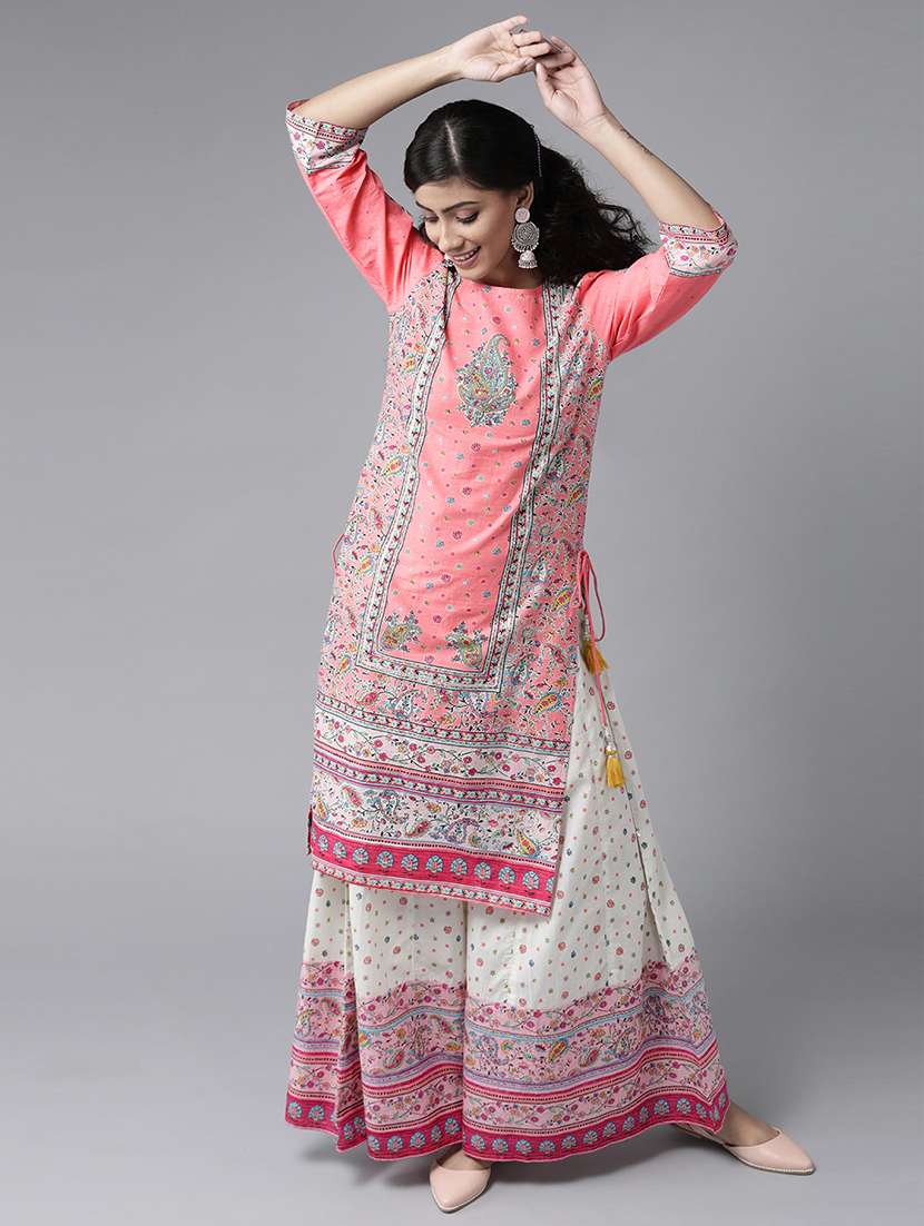 pink cotton kurta palazzo  set