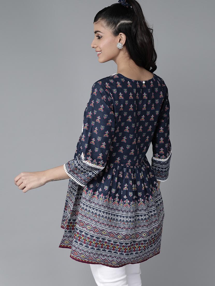 lace detail printed flared tunic - 17633685 - Standard Image - 2