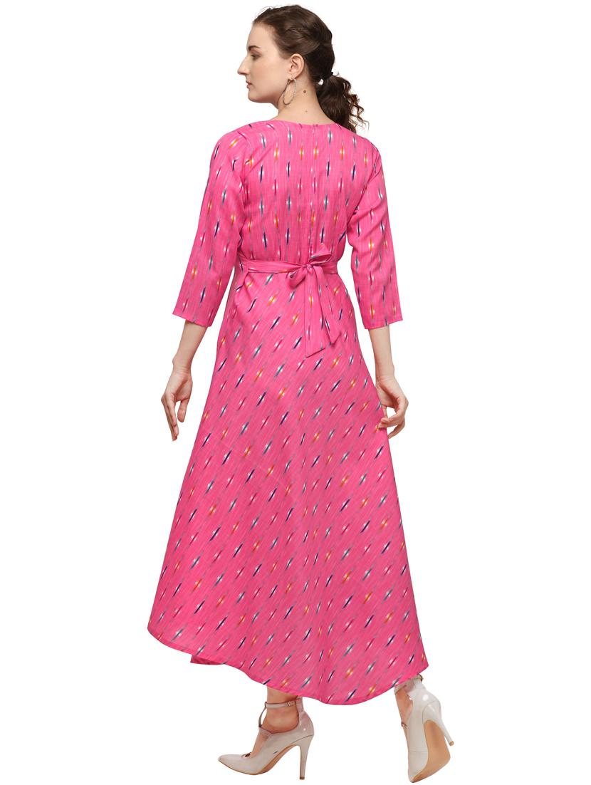 pink rayon aline ethnic dress - 17633704 - Standard Image - 2