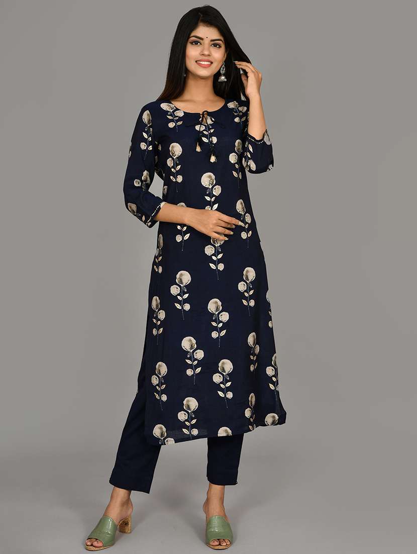 blue modal kurta pant  set - 17633856 -  Standard Image - 2