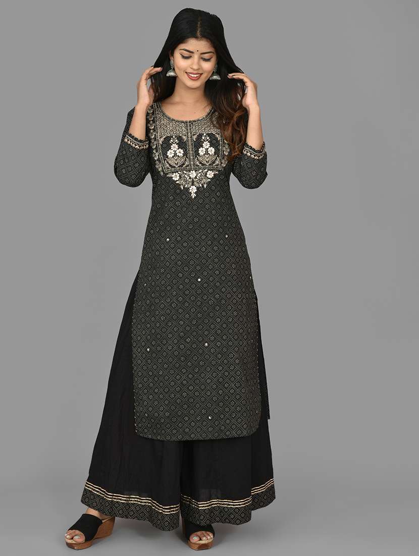 black cotton kurta sharara  set - 17633861 -  Standard Image - 2