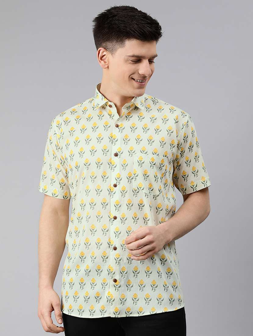 green floral casual shirt