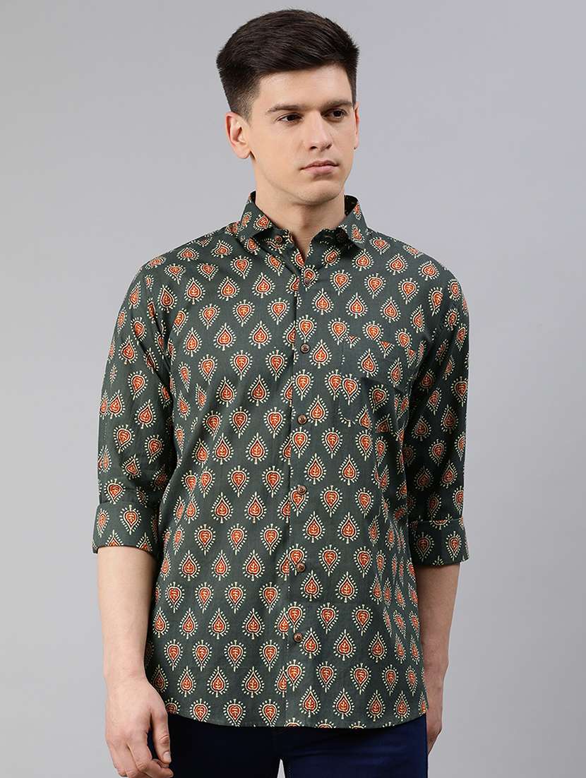 mens block print casual shirt