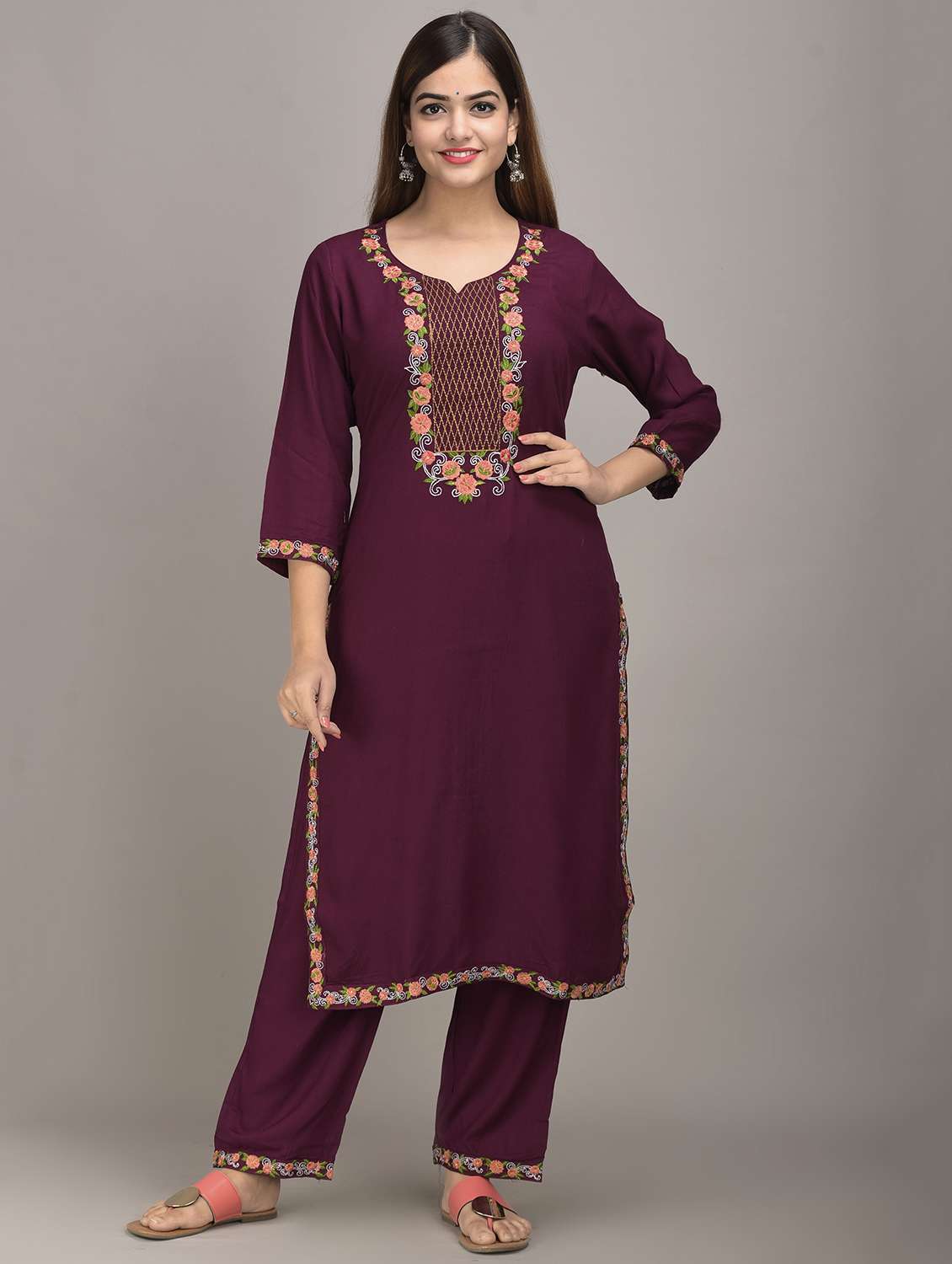 purple rayon kurta palazzo  set