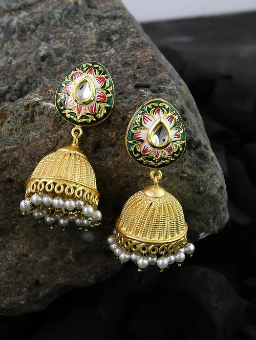 gold brass jhumka earring - 17635678 -  Standard Image - 0