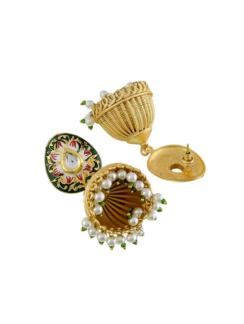 gold brass jhumka earring - 17635678 - Standard Image - 2