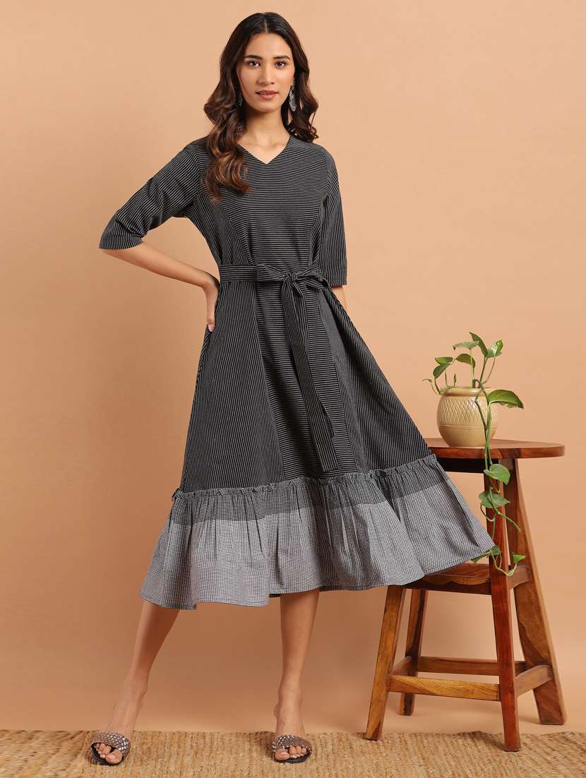 women's belted striped dress