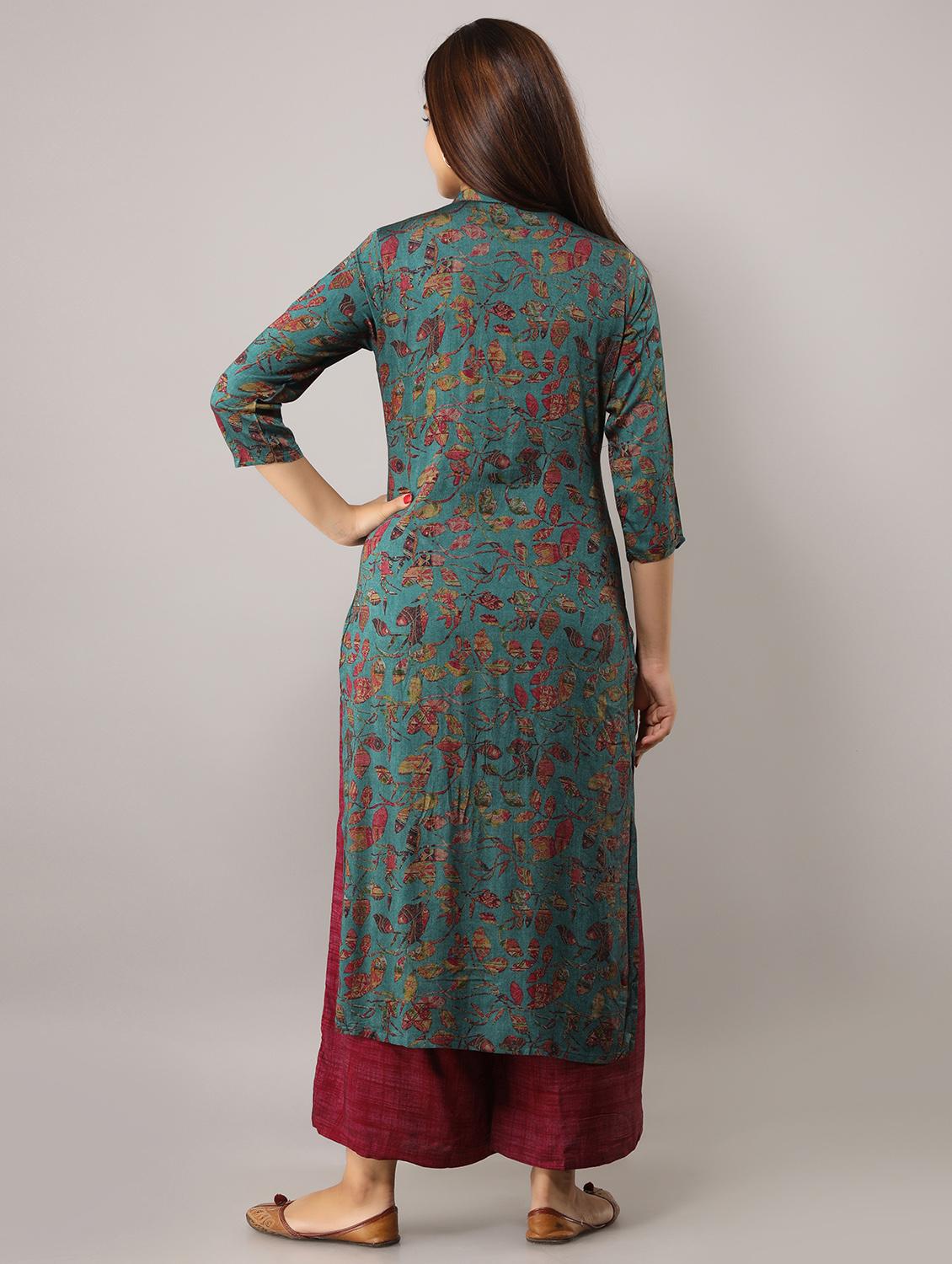 teal rayon kurta palazzo set - 17640053 - Standard Image - 2