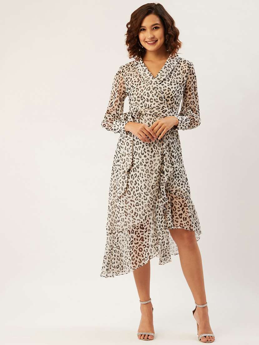 tie front ruffled wrap dress
