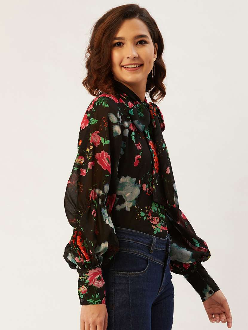 tie up neck floral top - 17642113 - Standard Image - 2