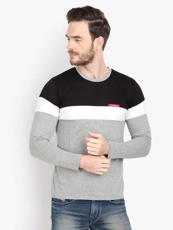 grey color block cut & sew t-shirt
