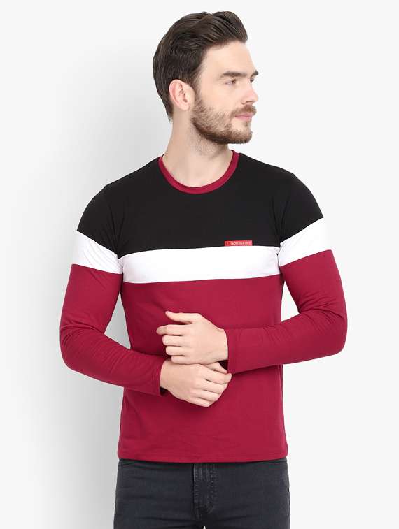 maroon color block cut & sew t-shirt