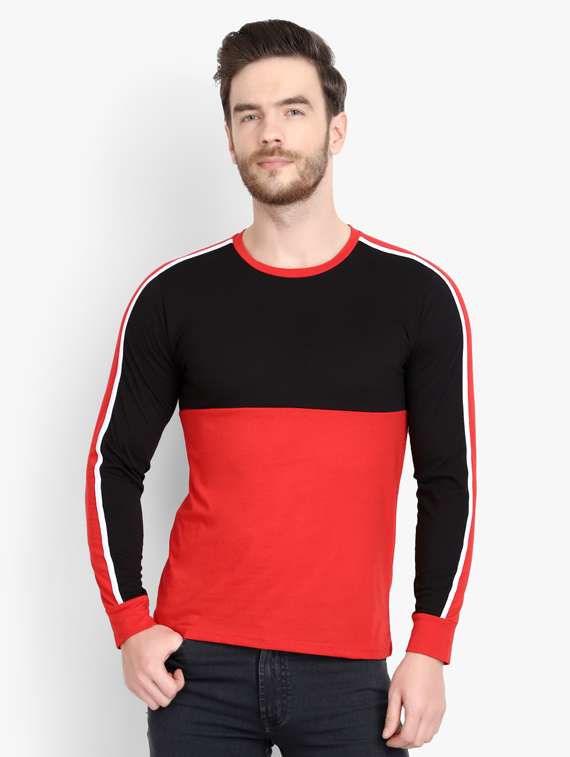 red color block cut & sew t-shirt