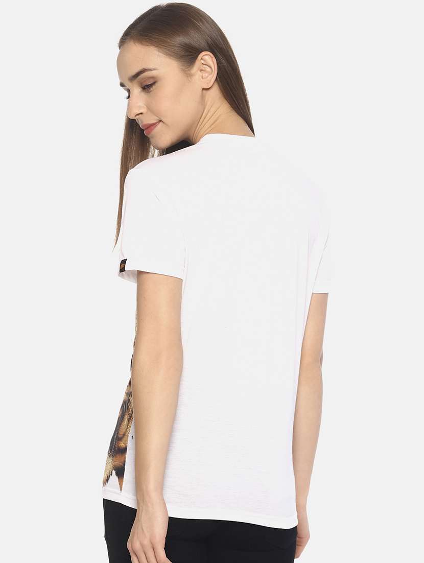 women's front print round neck t-shirt - 17645342 - Standard Image - 2