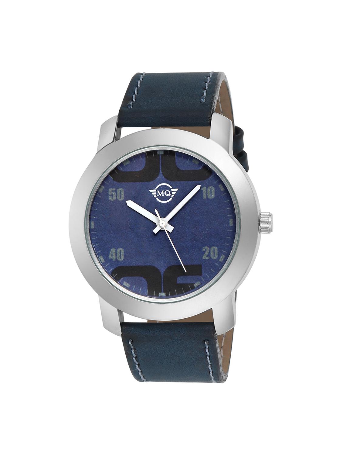 mutaqinoti navy leather analogue style wrist watch for men