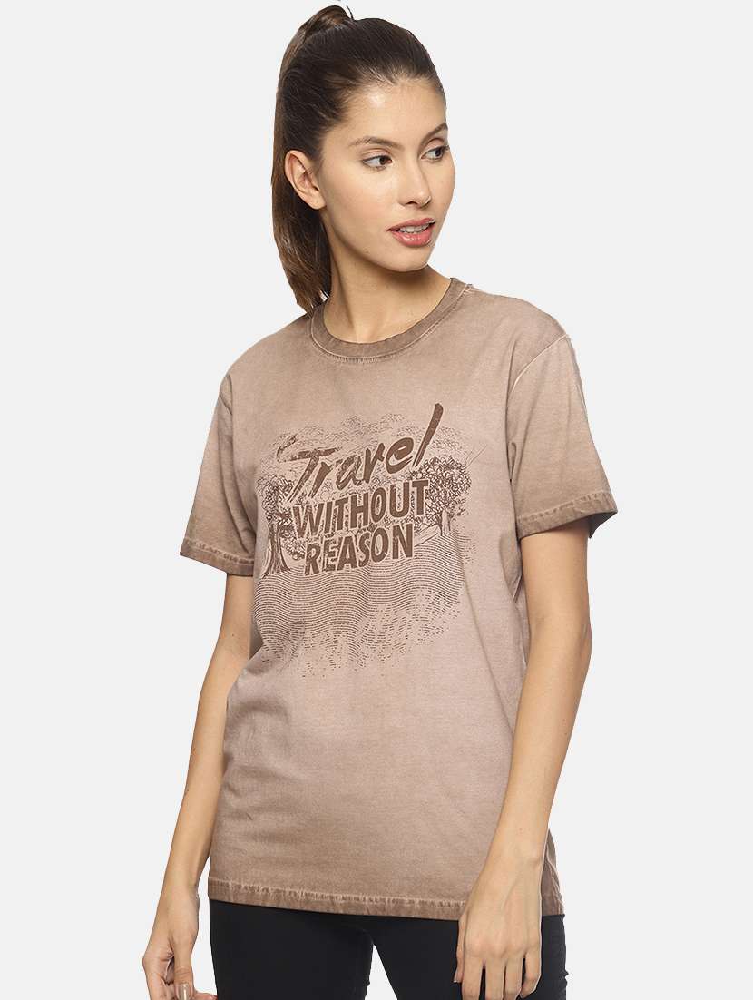 women's chest print round neck t-shirt