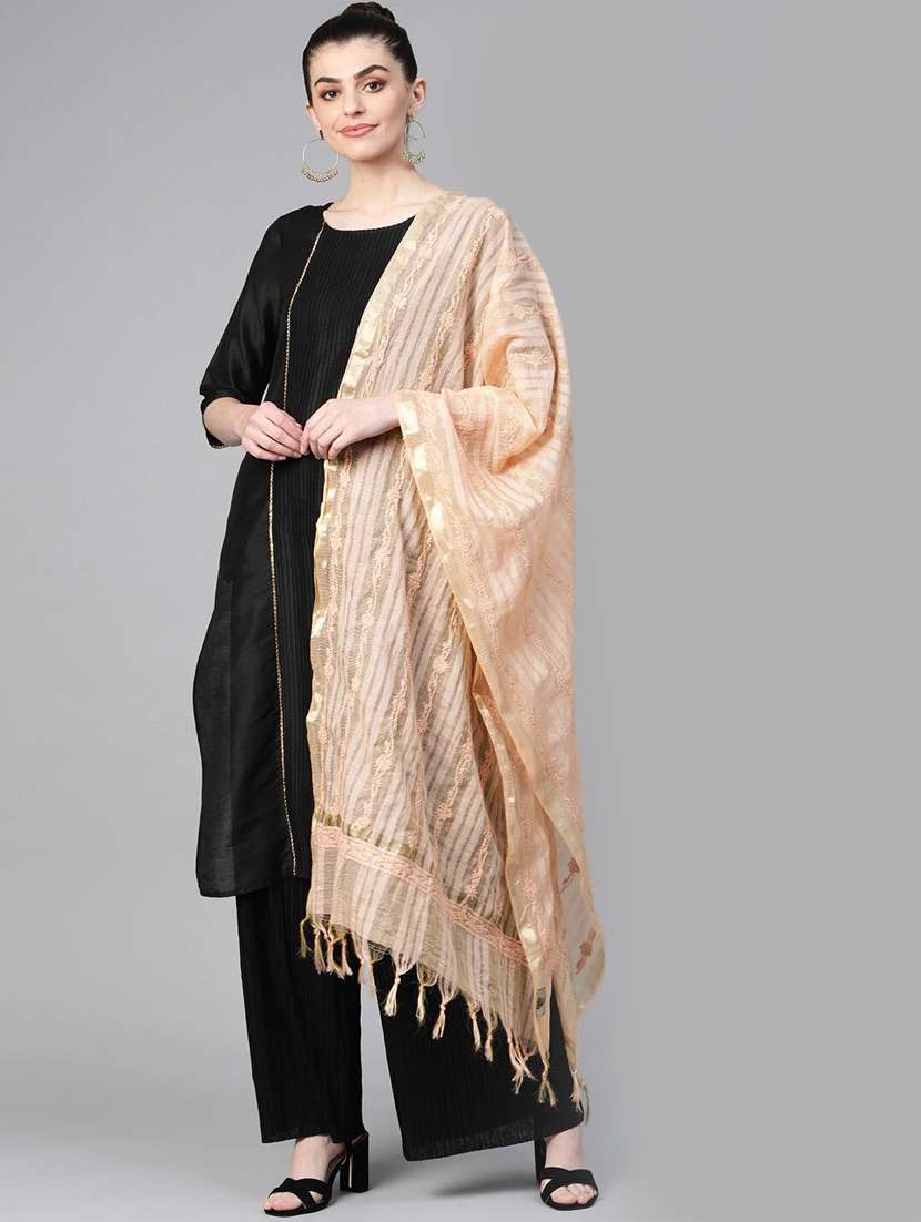 ada hand-embroidered beige chikankari dupatta