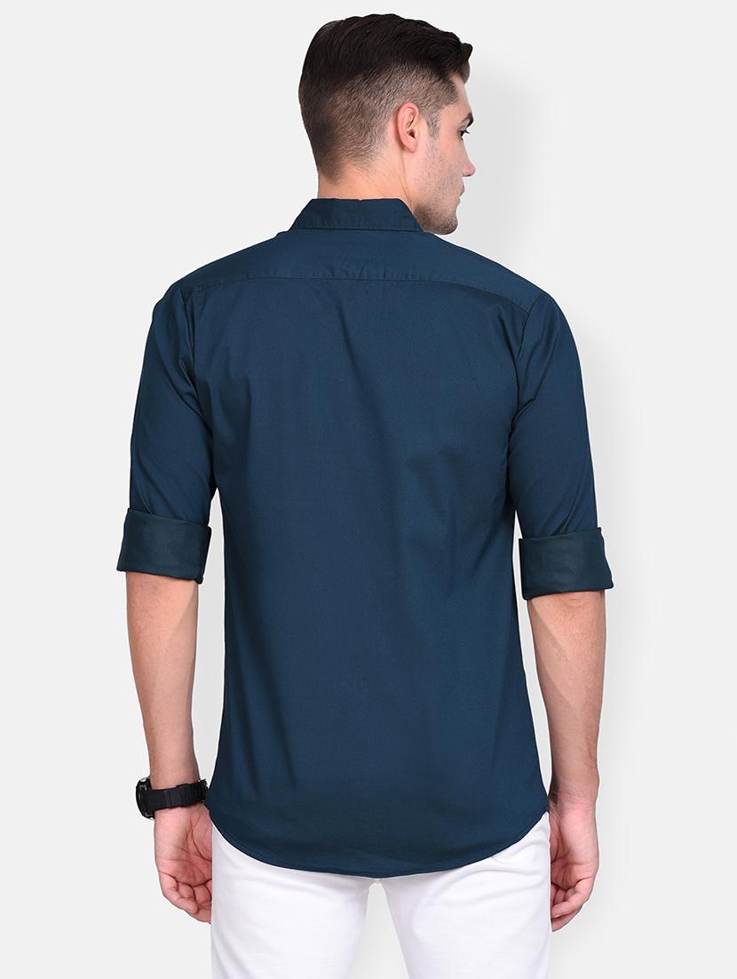 navy blue color block casual shirt - 17646878 - Standard Image - 2