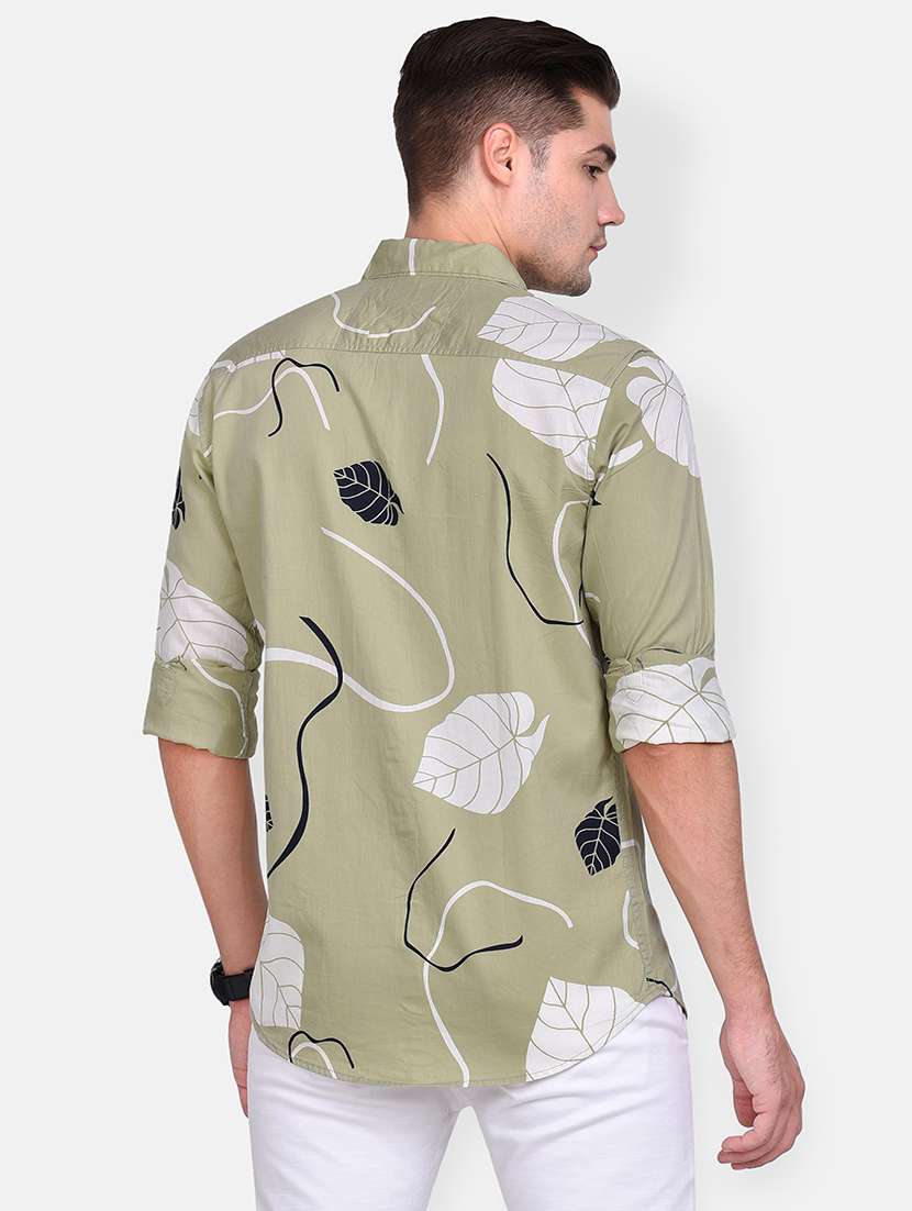 olive green printed casual shirt - 17646884 - Standard Image - 2