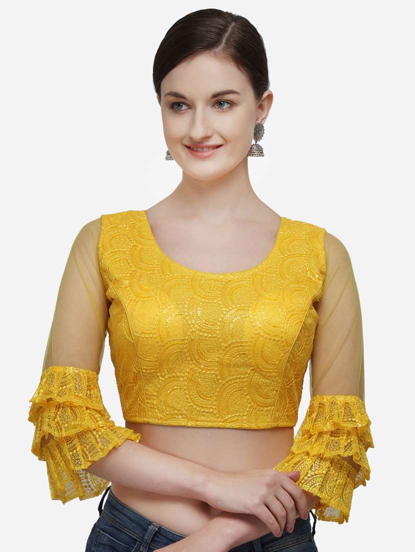 yellow net embroidered blouse